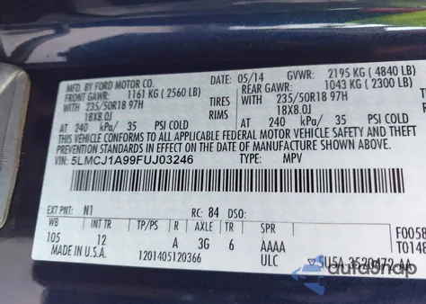 2015 Lincoln Mkc из США, поврежденный, VIN 5LMCJ1A99FUJ03246